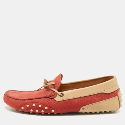 Pre-owned Tod's Gommino Size 42 Orange/brown Nubuck Leather Bow Slip On Loafers