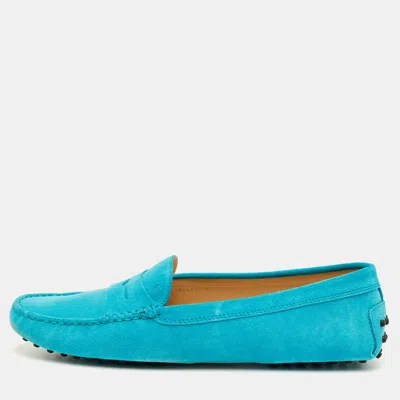 Pre-owned Tod's Gommino Size 42 Turquoise Suede Driver Loafers In Blue