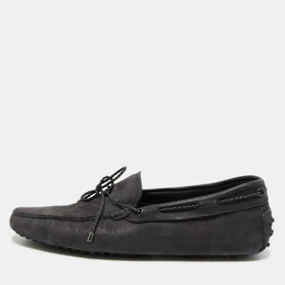 Pre-owned Tod's Gommino Size 43 Black Nubuck Leather Bow Driver Loafers