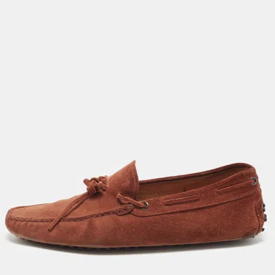Pre-owned Tod's Gommino Size 43 Brown Suede Bow Driver Loafers