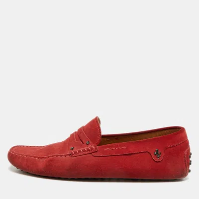Pre-owned Tod's Gommino Size 43 Red Suede Penny Loafers