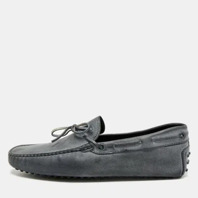 Pre-owned Tod's Gommino Size 45 Two Tone Suede Driver Loafers In Gray