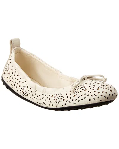 Tod's Tods Gommino Studded Leather Ballerina Flat In White