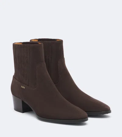 Tod's Gommino Suede Ankle Boots In Brown