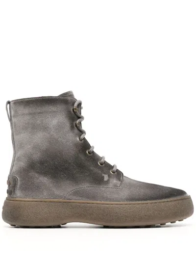 Tod's W. G. Heritage Lace-up Ankle Boots In Suede In Gray