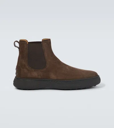 Tod's Gommino Suede Chelsea Boots In Testa Di Moro