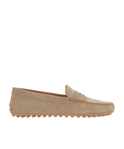 Tod's Gommino Suede Driving Loafers In Nude