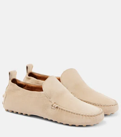 Tod's Gommino Suede Driving Shoes In Beige