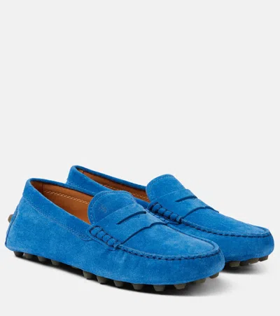 Tod's Gommino Suede Driving Shoes In Blue