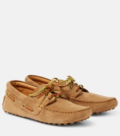 Tod's Gommino Suede Driving Shoes In Braun