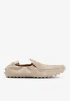 Tod's Gommino Curled Suede Loafers Shoes In Beige