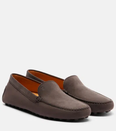 Tod's Gommino Suede Loafers In Gray