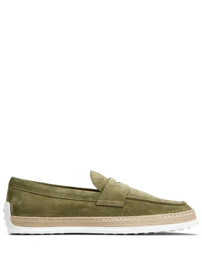 Tod's Gommino Suede Loafers In Green