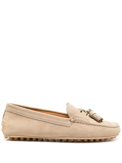 Tod's Gommino Suede Loafers In Nude