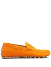 Tod's Suede Calf Moccasin Loafers Penny Studded In Orange