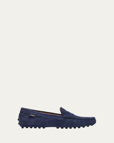 Tod's Gommino Suede Mocassin Drivers In Blue