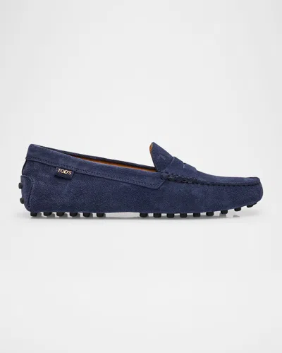 Tod's Gommino Suede Mocassin Drivers In Blue