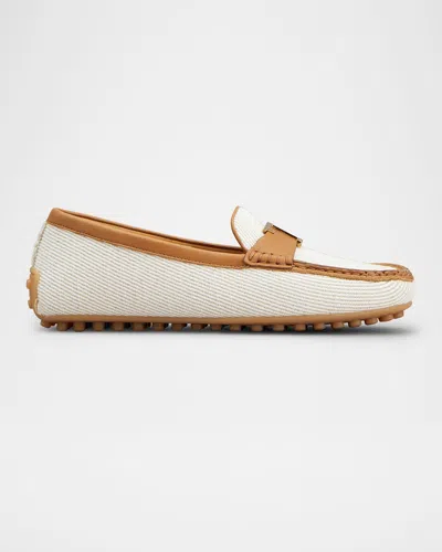 Tod's Gommino T Driver Penny Loafers In Bianco Calce Kenia