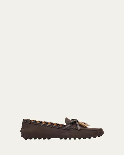 Tod's Gommino Whipstitch Suede Driver Loafers In Brown