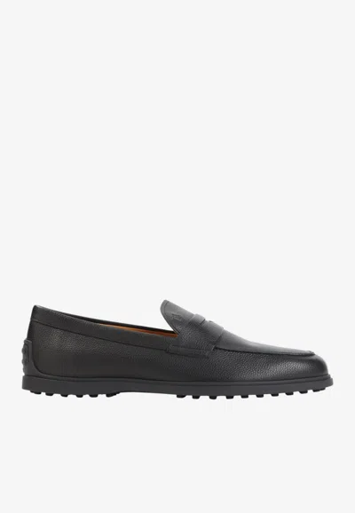 Tod's Grained Leather Loafers In Black