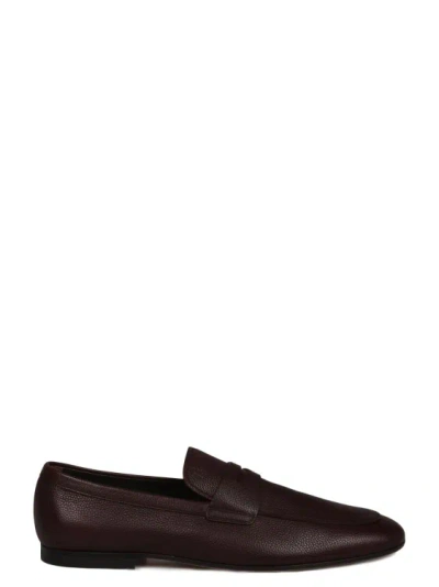 Tod's Grained Leather Loafers In Brown