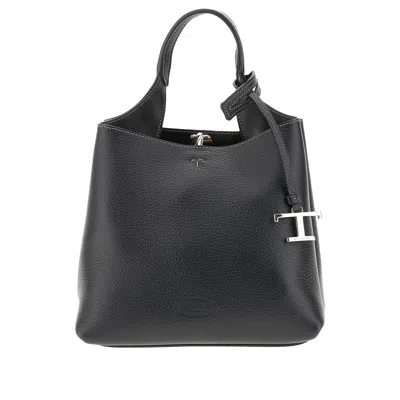 Tod's Grained Leather Mini Shopping Bag In Black