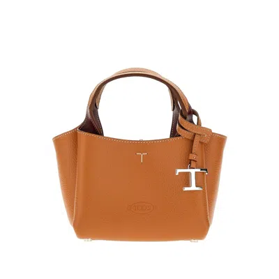Tod's Grained Leather Mini Shopping Bag In Brown