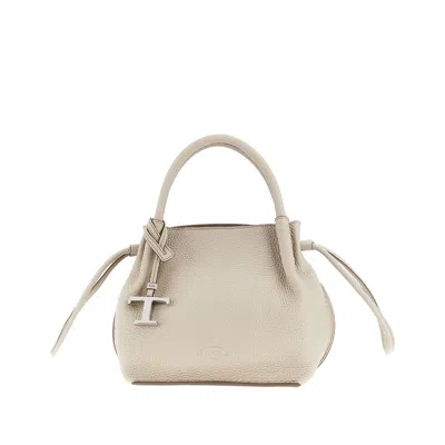 Tod's Grained Leather Small Shopping Bag In Gray