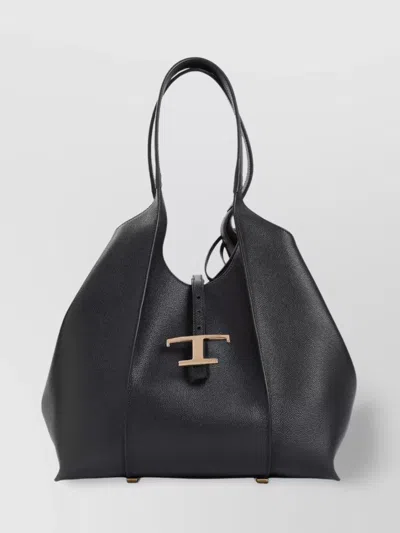 Tod's Grained Leather Tote Bag In Black