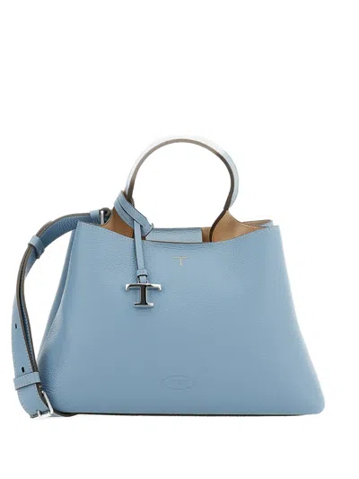 Tod's Small Leather Tote Bag Top Handle Strap In Blue