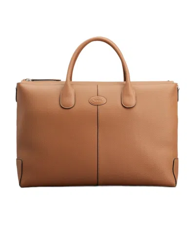 Tod's Grained Leather Zip-up Tote Bag In Brown
