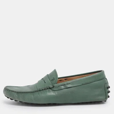 Pre-owned Tod's Green Leather Gommino Loafers Size 39.5
