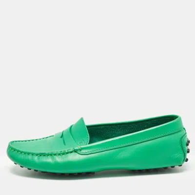 Pre-owned Tod's Green Leather Penny Loafers Size 36.5