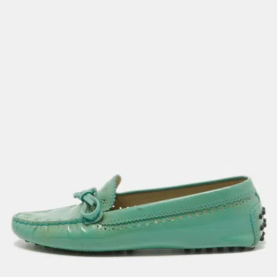 Pre-owned Tod's Green Patent Leather Bow Loafers Size 38
