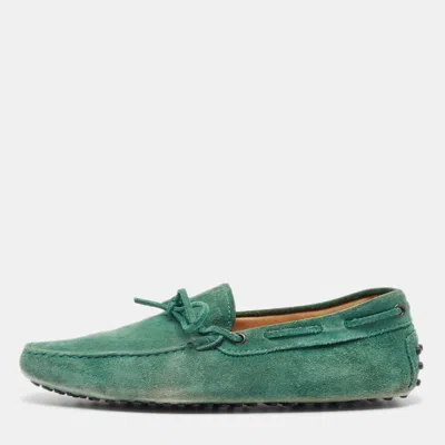 Pre-owned Tod's Green Suede Bow Loafers Size 42