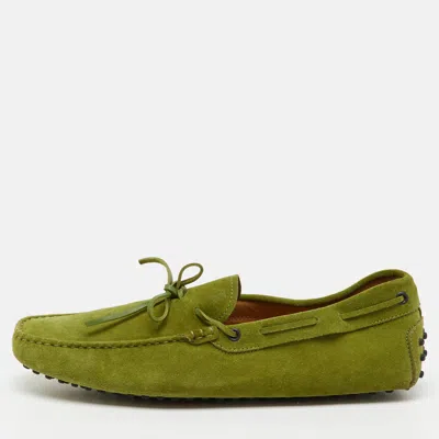 Pre-owned Tod's Green Suede Bow Slip On Loafers Size 45