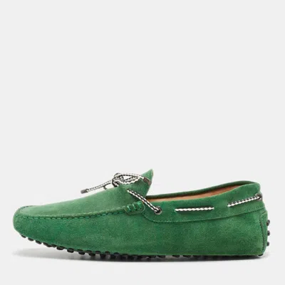 Pre-owned Tod's Green Suede Gommini Bow Loafers Size 41