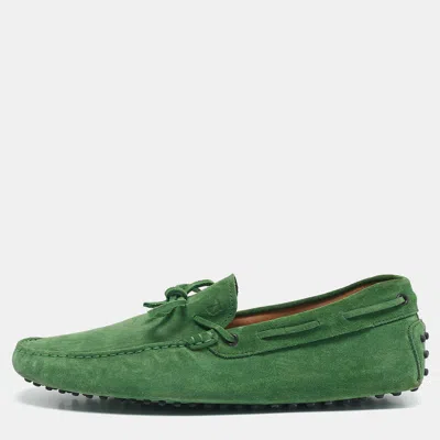 Pre-owned Tod's Green Suede Slip On Driver Loafers Size 44.5