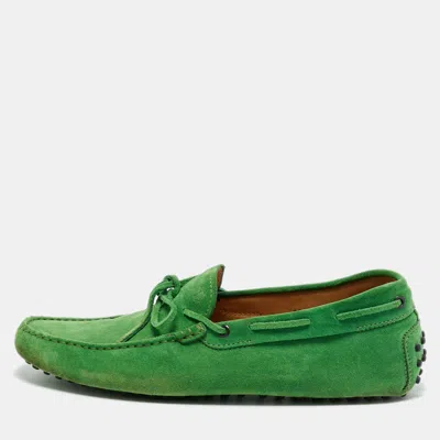 Pre-owned Tod's Green Suede Slip On Loafers Size 44.5