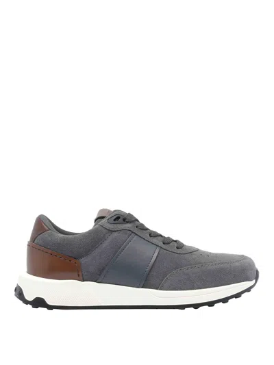 TOD'S GREY LEATHER AND TECHNICAL FABRIC SNEAKERS
