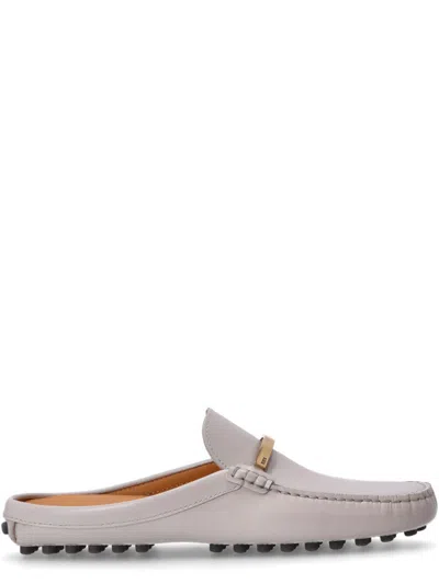 TOD'S WOMEN GREY LEATHER LOAFER MULES, 7.5 LUXURY SANDALS & FLOATERS FOR WOMEN DARVEYS