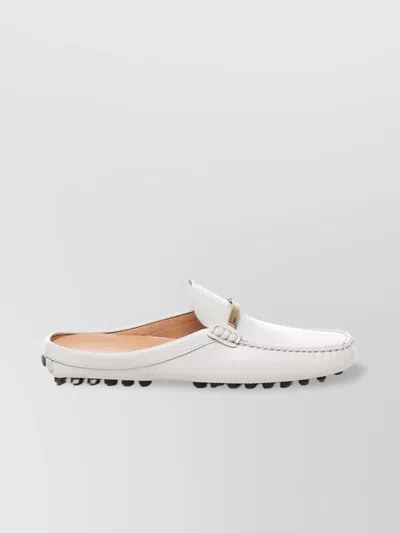 Tod's Grey Leather Mules Metal Accent