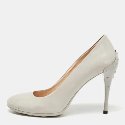 Pre-owned Tod's Grey Leather Round Toe Pumps Size 39.5
