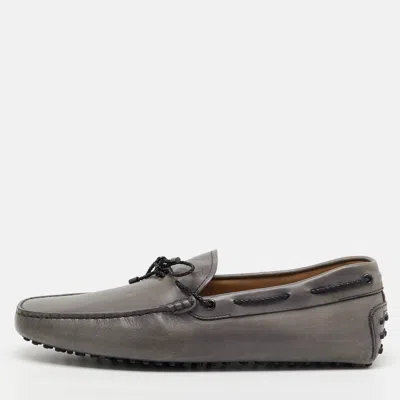 Pre-owned Tod's Grey Leather Slip On Loafers Size 45.5 In Gray