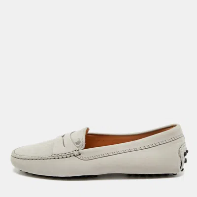 Pre-owned Tod's Grey Leather Slip On Penny Loafers Size 35 In Gray