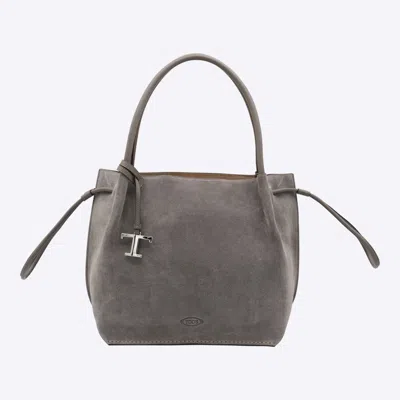 Tod's Grey Leather Totes In Gray