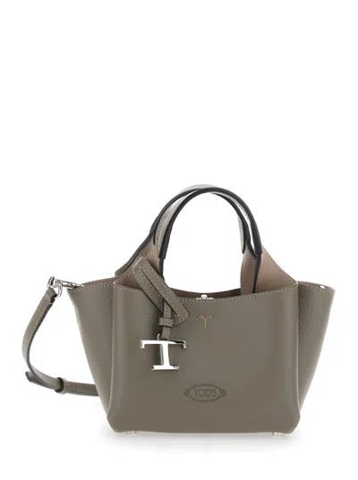 Tod's Grey Logo Micro Tote In Green
