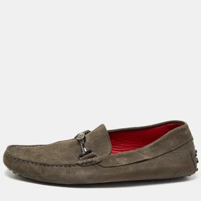 Pre-owned Tod's Tods Grey Nubuck Gommino Double T Driving Loafers Size 43