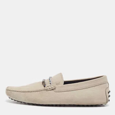 Pre-owned Tod's Grey Nubuck Leather Slip On Loafers Size 42