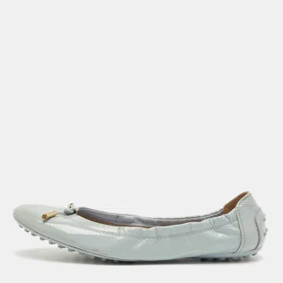 Pre-owned Tod's Grey Patent Scrunch Ballerina Flats Size 39 In Gray